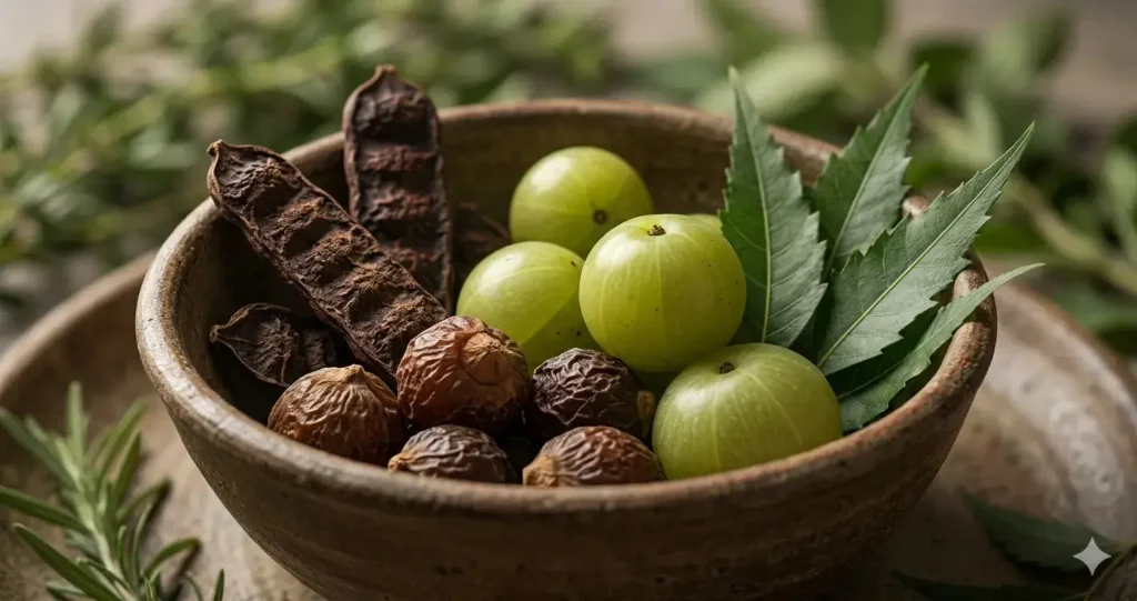 Amla,Nee​m‌,Aloe Vera,Shikakai,Reetha